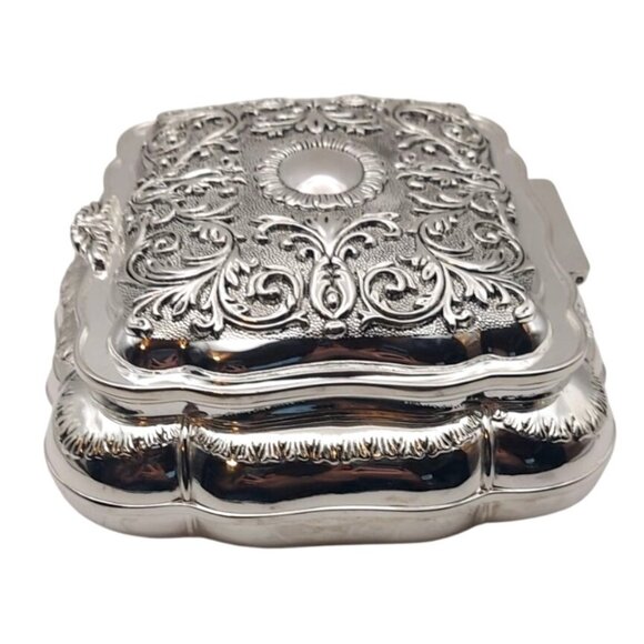 Godinger Silverplated Baroque Jewelry Box W/ Red Velvet Interior Victorian Style - Picture 5 of 9